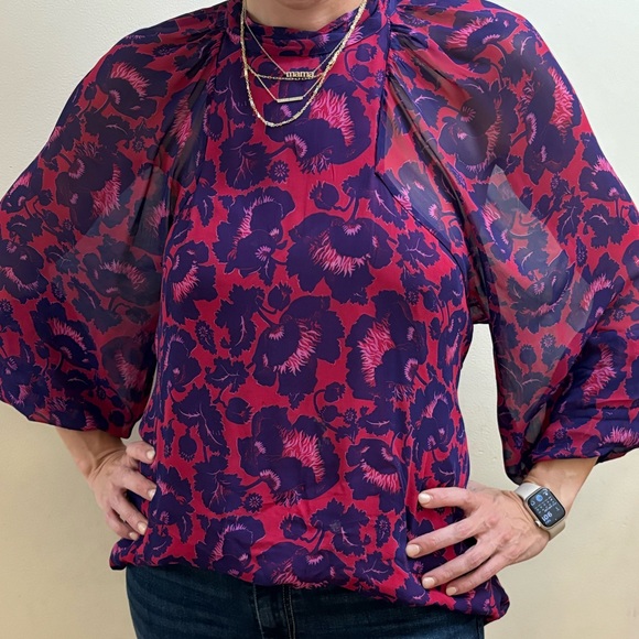 Purple and Pink Floral Keyhole Back Maeve Blouse from Anthropology - Picture 3 of 6